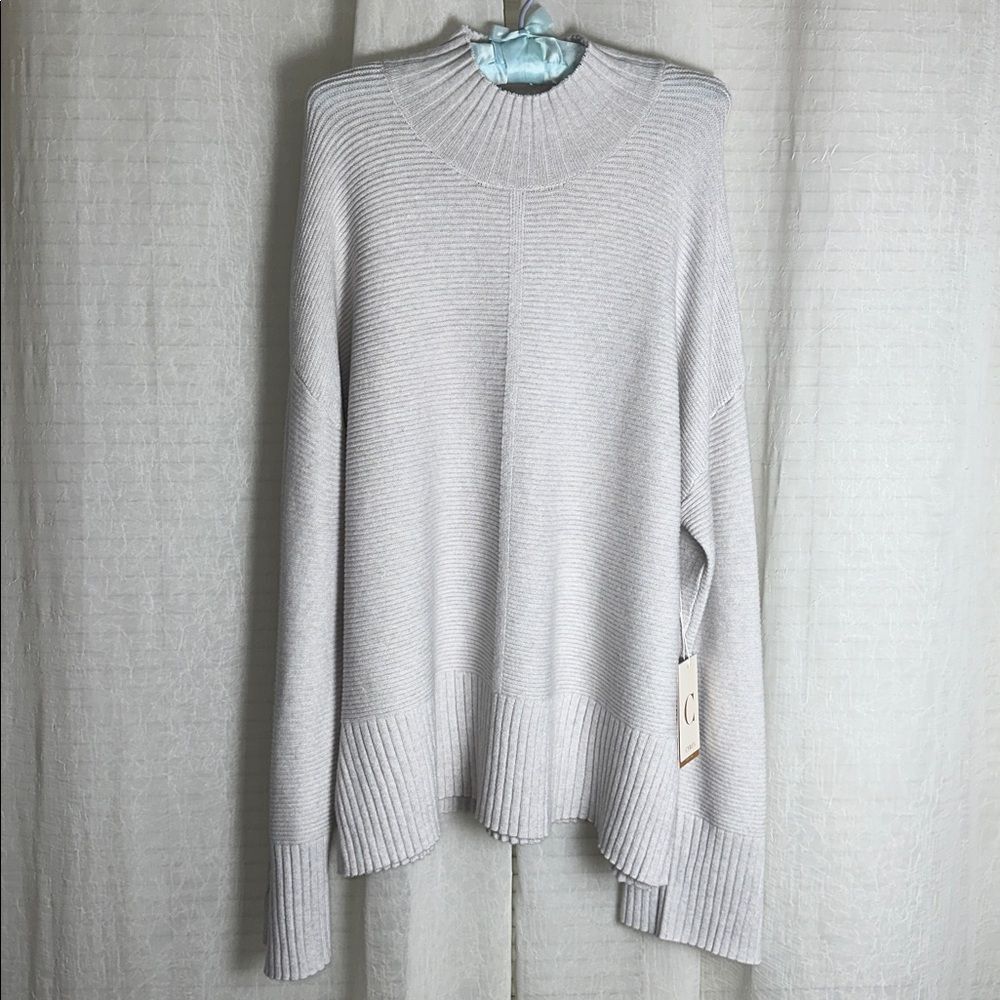 CYRUS XL Gray Mock Neck Horizontal Knit Statement Sleeve Tunic Style Sweater